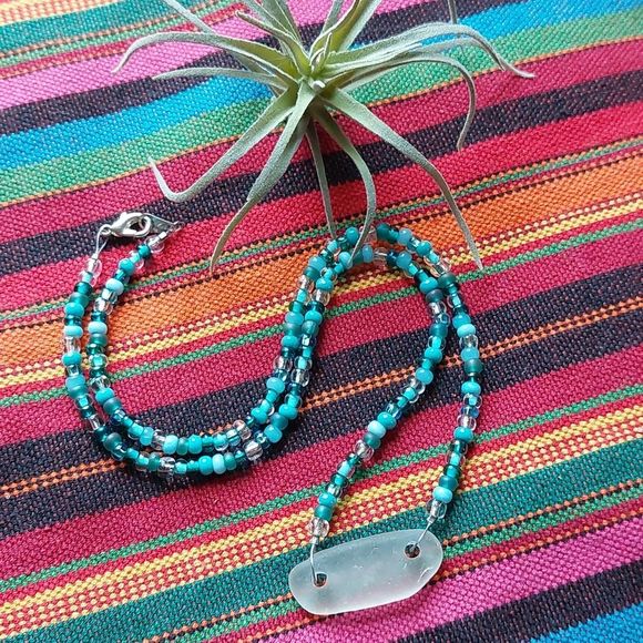 Beach Glass Necklace, Sea glass, Handcrafted by Rust Belt Raised, Turquoise - Picture 13 of 16